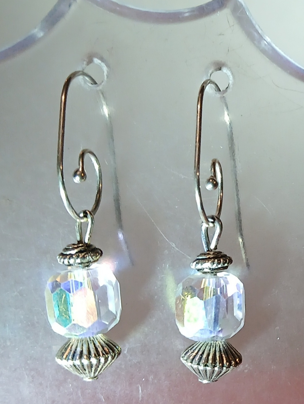 Hand Crafted Crystal Drop Dangle Earrings - Iridescent White